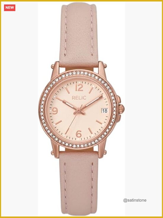 Gold Alloy Rose Gold Dial Quartz Watch Leather Band